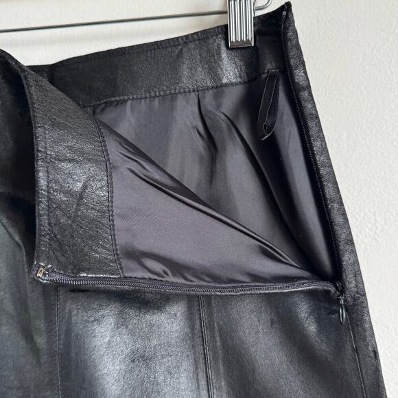 Vintage Black Bonded Leather High Waist A-Line Midi Skirt - Picture 4 of 8